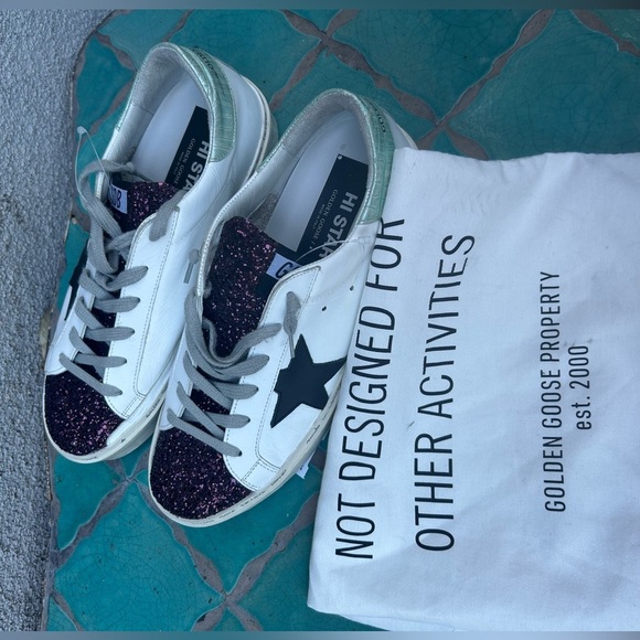 Golden Goose White Hi-Star sneakers with glittery insert and black star - Picture 12 of 16